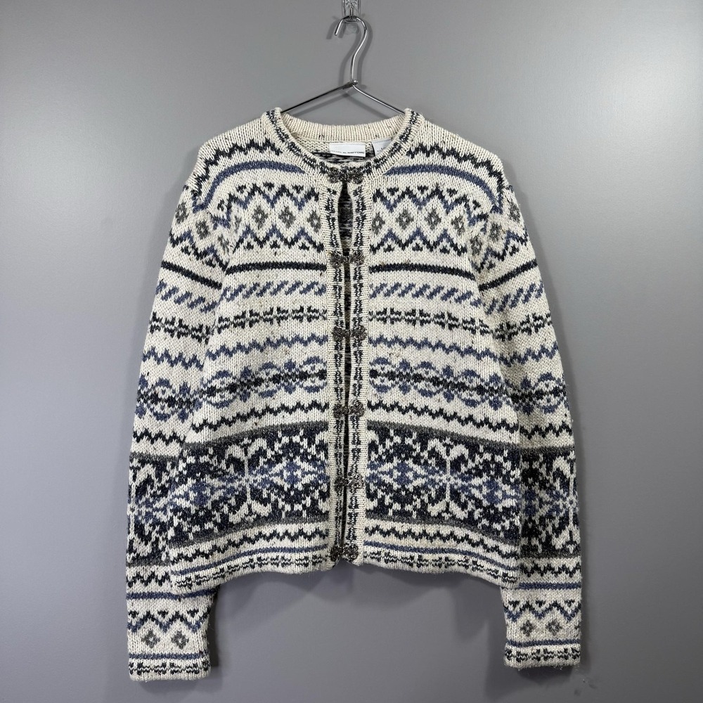 Croft & Barrow Sweater Womens Large White Fair Isle Nordic Cardigan Knit Winter